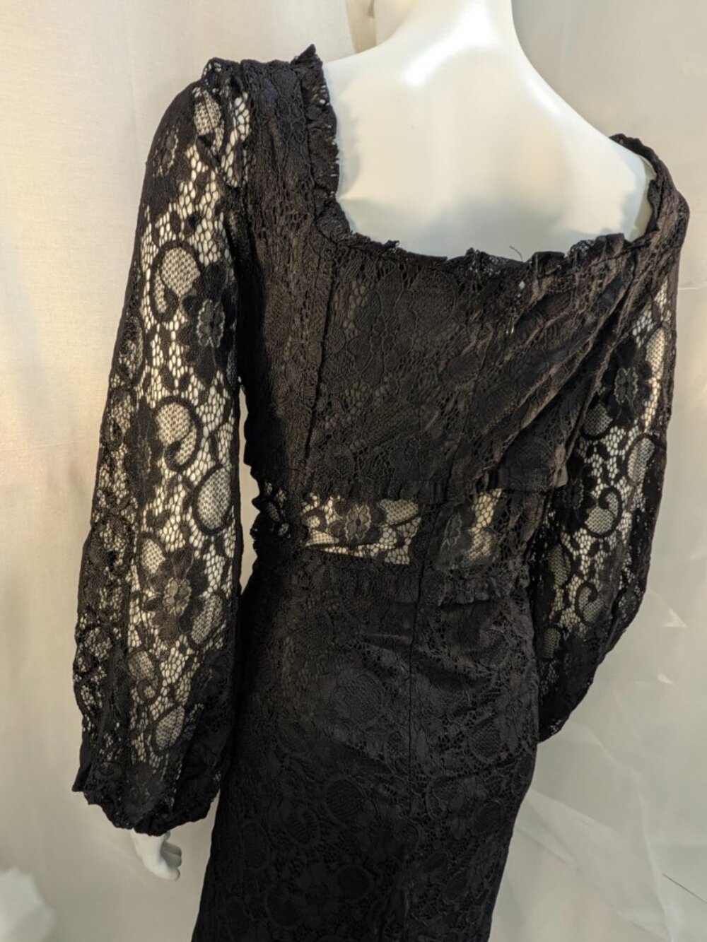 New York & Company Black Lace Dress XXL Sheer Midriff Long Sleeve Cocktail NWOT - Picture 12 of 16
